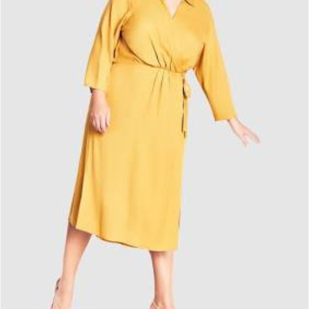 Refinity Dress Vivian XS Mustard Yellow Wrap Midi Dress Classic Capsule‎ Cottage